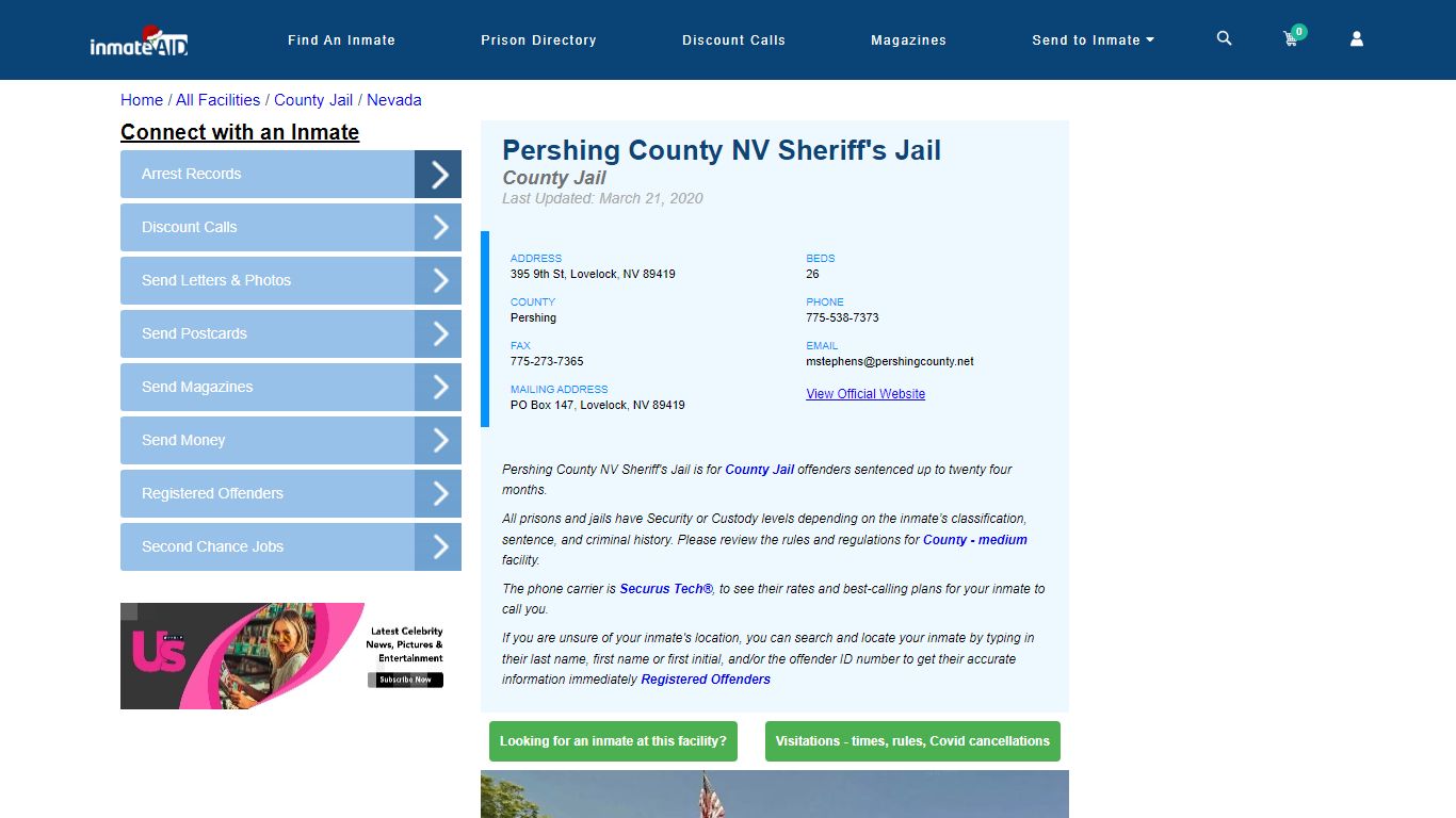 Pershing County NV Sheriff's Jail - Inmate Locator - Lovelock, NV