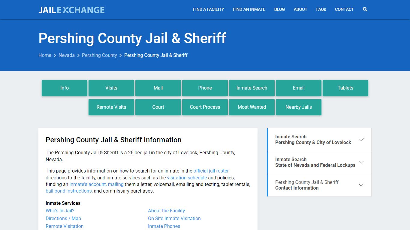 Pershing County Jail & Sheriff, NV Inmate Search, Information